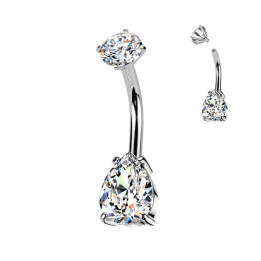 Piercing nombril double zirconium larme blanche