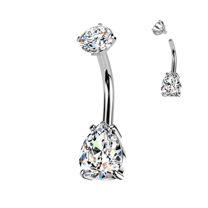 Piercing nombril double zirconium larme blanche