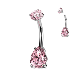 Piercing nombril double zirconium larme rose