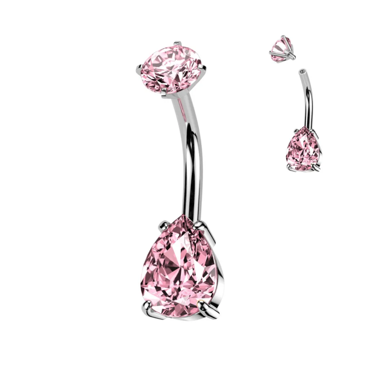 Piercing nombril double zirconium larme rose