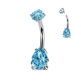 Piercing nombril double zirconium larme turquoise