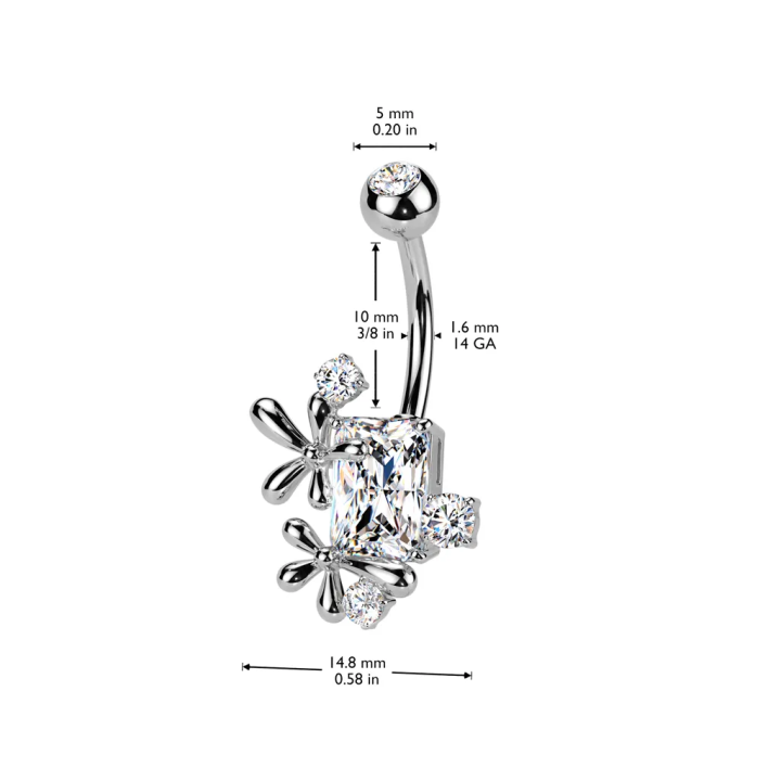 Piercing nombril rectangle avec fleur de vigne