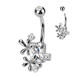 Piercing nombril rectangle avec fleur de vigne