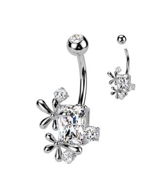 Piercing nombril rectangle avec fleur de vigne