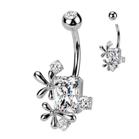 Piercing nombril rectangle avec fleur de vigne