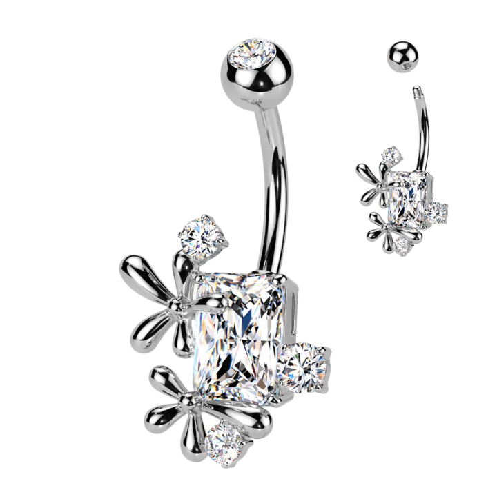 Piercing nombril rectangle avec fleur de vigne