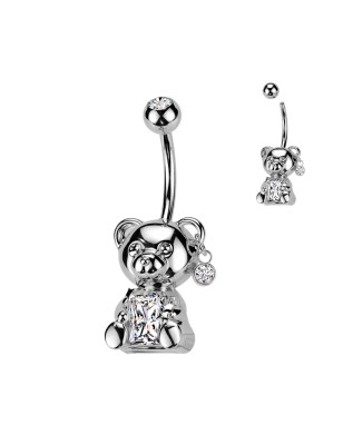 Piercing nombril ourson avec zirconium rectangle