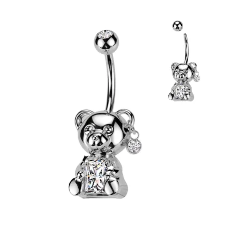 Piercing nombril ourson avec zirconium rectangle
