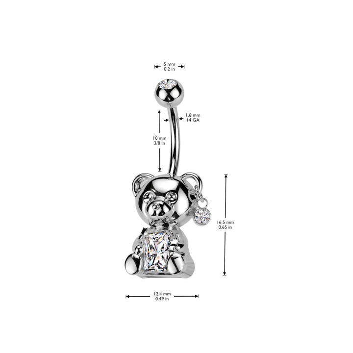 Piercing nombril ourson avec zirconium rectangle