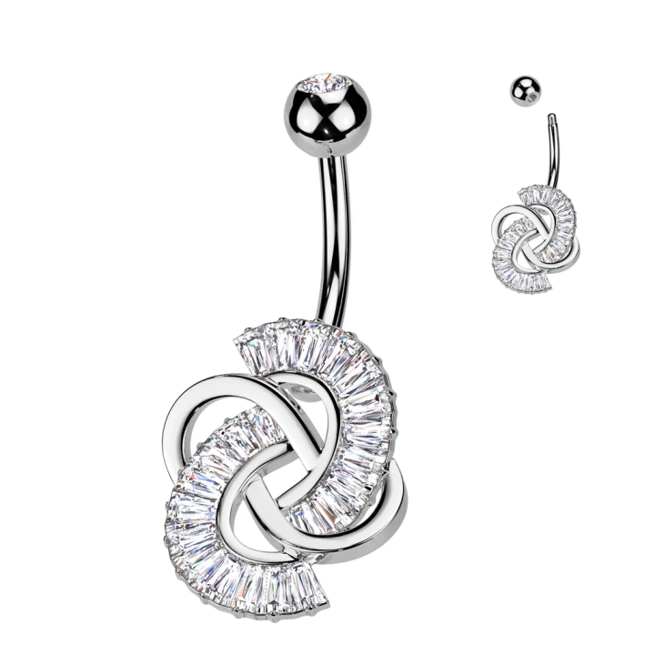 Piercing nombril noeuds avec zirconium baguettes