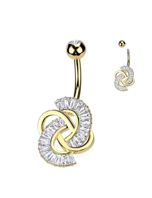 Piercing nombril noeuds avec zirconium baguettes en plaqué or
