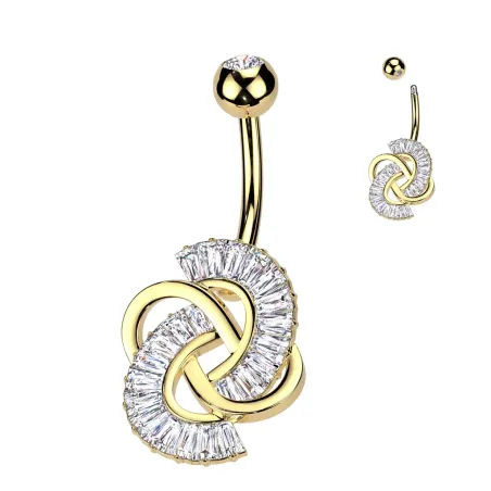 Piercing nombril noeuds avec zirconium baguettes en plaqué or