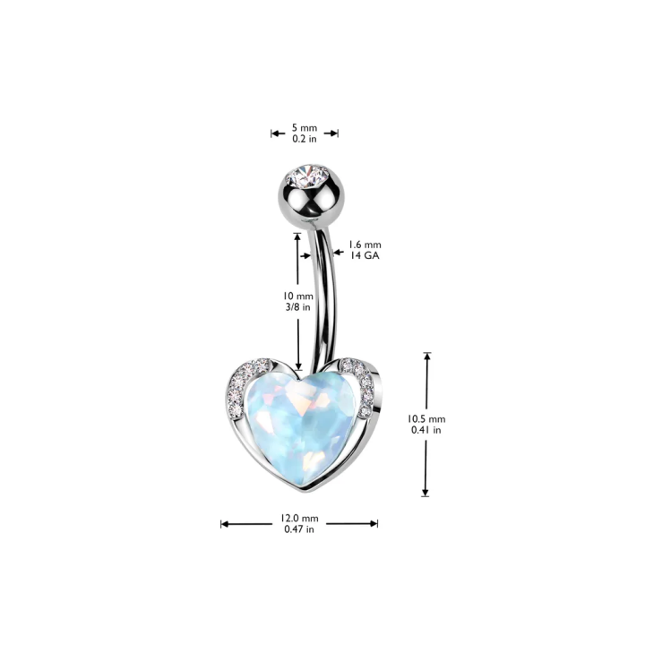 Piercing nombril coeur turquoise et strass