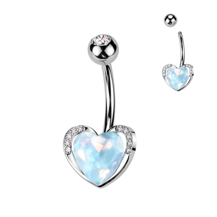 Piercing nombril coeur turquoise et strass