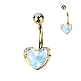 Piercing nombril coeur turquoise et strass en plaqué or