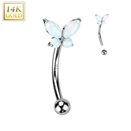 Piercing arcade en or blanc 14 carats papillon serti d'opalines
