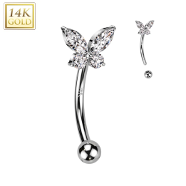 Piercing arcade en or blanc 14 carats papillon serti de zircons