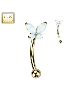 Piercing arcade en or jaune 14 carats papillon serti d'opalines