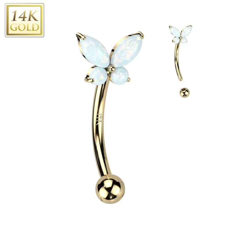 Piercing arcade en or jaune 14 carats papillon serti d'opalines
