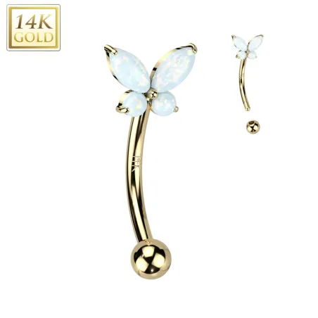 Piercing arcade en or jaune 14 carats papillon serti d'opalines