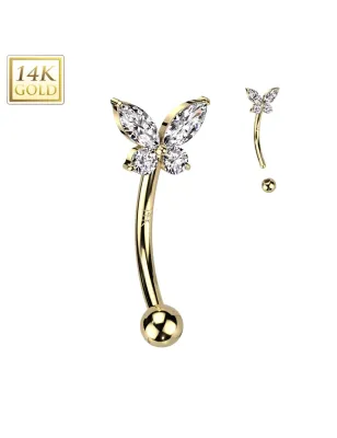 Piercing arcade en or jaune 14 carats papillon serti de zircons