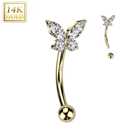 Piercing arcade en or jaune 14 carats papillon serti de zircons