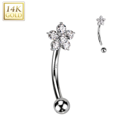 Piercing arcade en or blanc 14 carats fleur sertie de zircons