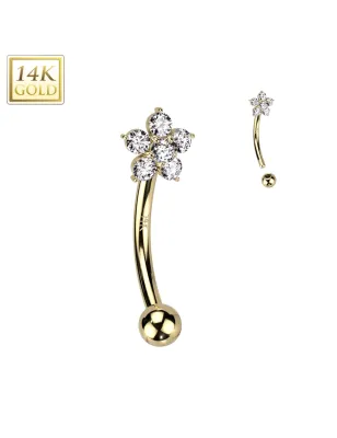 Piercing arcade en or jaune 14 carats fleur sertie de zircons