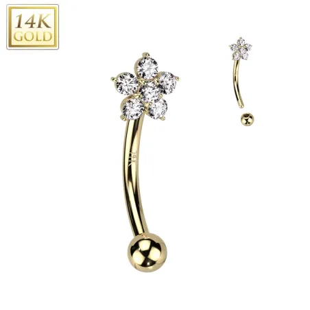 Piercing arcade en or jaune 14 carats fleur sertie de zircons