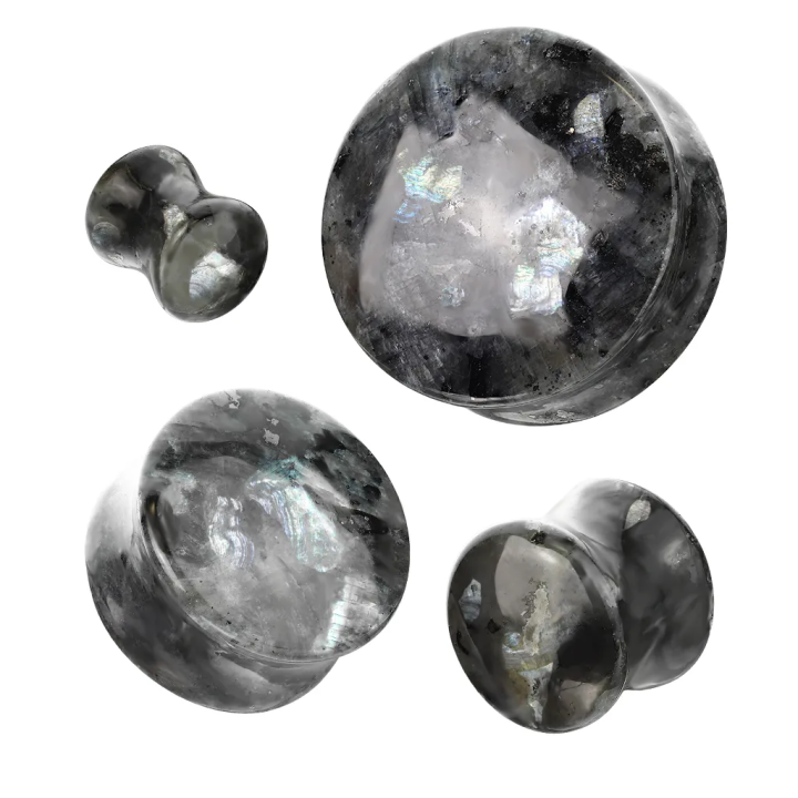 Piercing plug d'oreille en labradorite noire