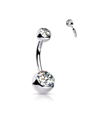 Piercing nombril en titane ASTM F136 avec boules serties de zircons blanc