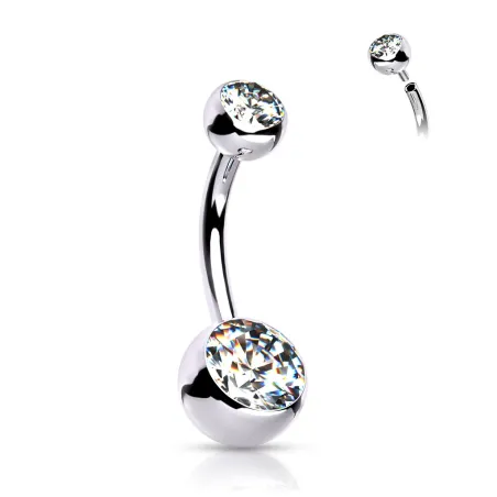 Piercing nombril en titane ASTM F136 avec boules serties de zircons blanc
