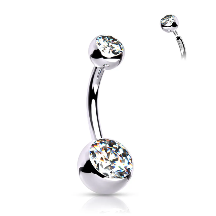 Piercing nombril en titane ASTM F136 avec boules serties de zircons blanc