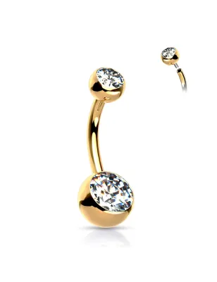 Piercing nombril en titane ASTM F136 doré avec boules serties de zircons blanc