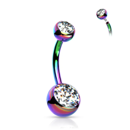 Piercing nombril en titane ASTM F136 multicolore avec boules serties de zircons blanc