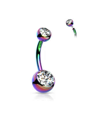 Piercing nombril en titane ASTM F136 multicolore avec boules serties de zircons blanc