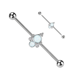 Piercing industriel en acier chirurgical argenté double opale