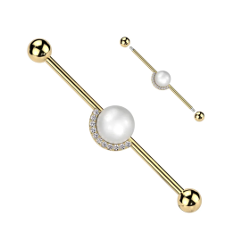 Piercing industriel en acier chirurgical doré  perle avec demi-cercle de zircons