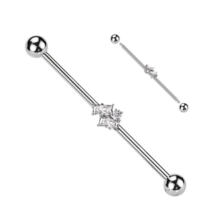 Piercing industriel en acier chirurgical avec zircon baguettes