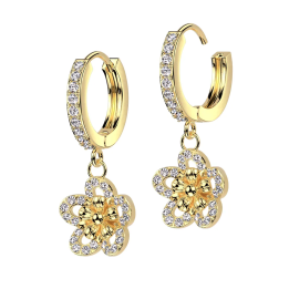 Boucles d'oreilles anneaux plaqué or fleur pavée de zircons