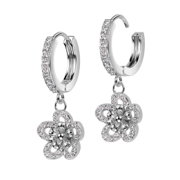Boucles d'oreilles anneaux en acier fleur pavée de zircons