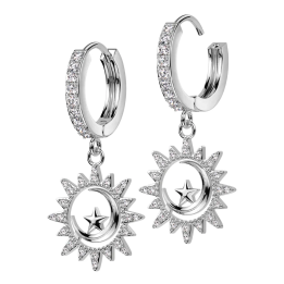 Boucles d'oreilles anneaux en acier soleil lune et étoile