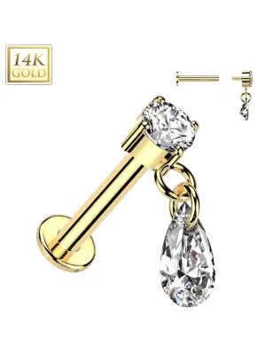 Piercing oreille en or jaune 14 carats pendentif larme