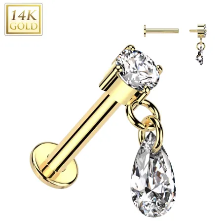 Piercing oreille en or jaune 14 carats pendentif larme