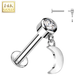 Piercing oreille en or blanc 14 carats pendentif lune