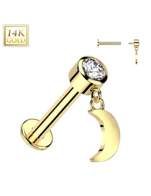 Piercing oreille en or jaune 14 carats pendentif lune
