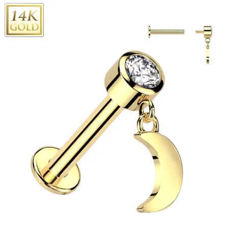 Piercing oreille en or jaune 14 carats pendentif lune