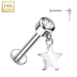 Piercing oreille en or blanc 14 carats pendentif étoile