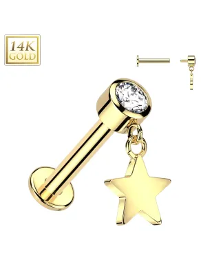 Piercing oreille en or jaune 14 carats pendentif étoile