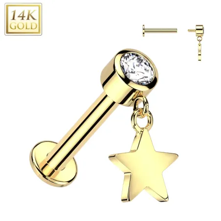 Piercing oreille en or jaune 14 carats pendentif étoile